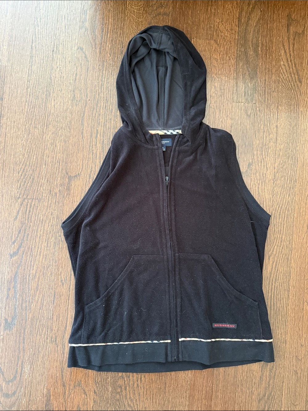 Burberry Black Hooded Sleeveless Zip-Up Terry Vest